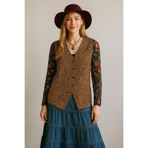 VTG Robbie & Designs Women’s  Silk Leopard Vest  Size M - Picture 8 of 11